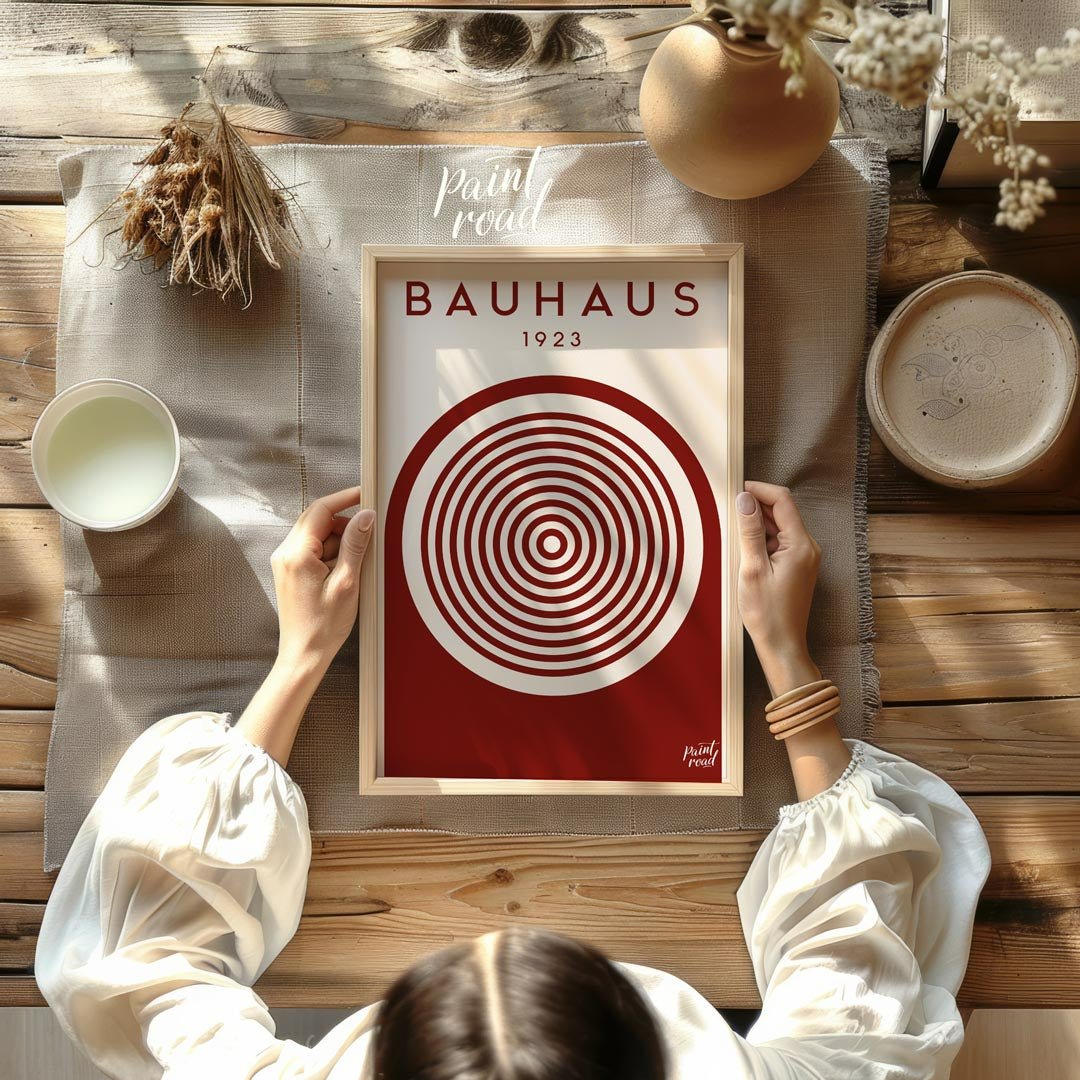 This striking digital artwork, titled "Bauhaus 1923 Concentric Circle Art," is a minimalist masterp… for other