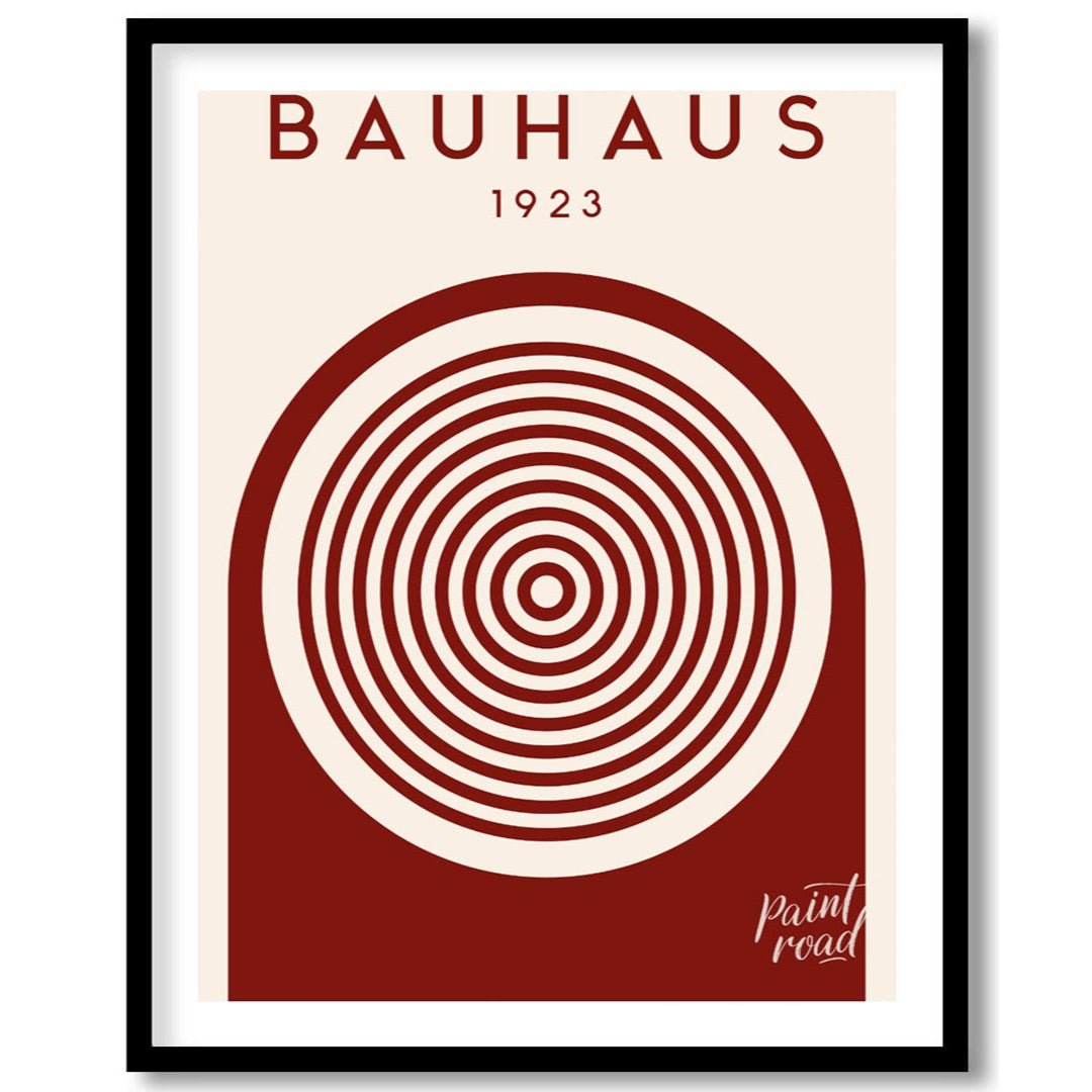 This striking digital artwork, titled "Bauhaus 1923 Concentric Circle Art," is a minimalist masterp… for space