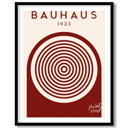 This striking digital artwork, titled "Bauhaus 1923 Concentric Circle Art," is a minimalist masterp… for space