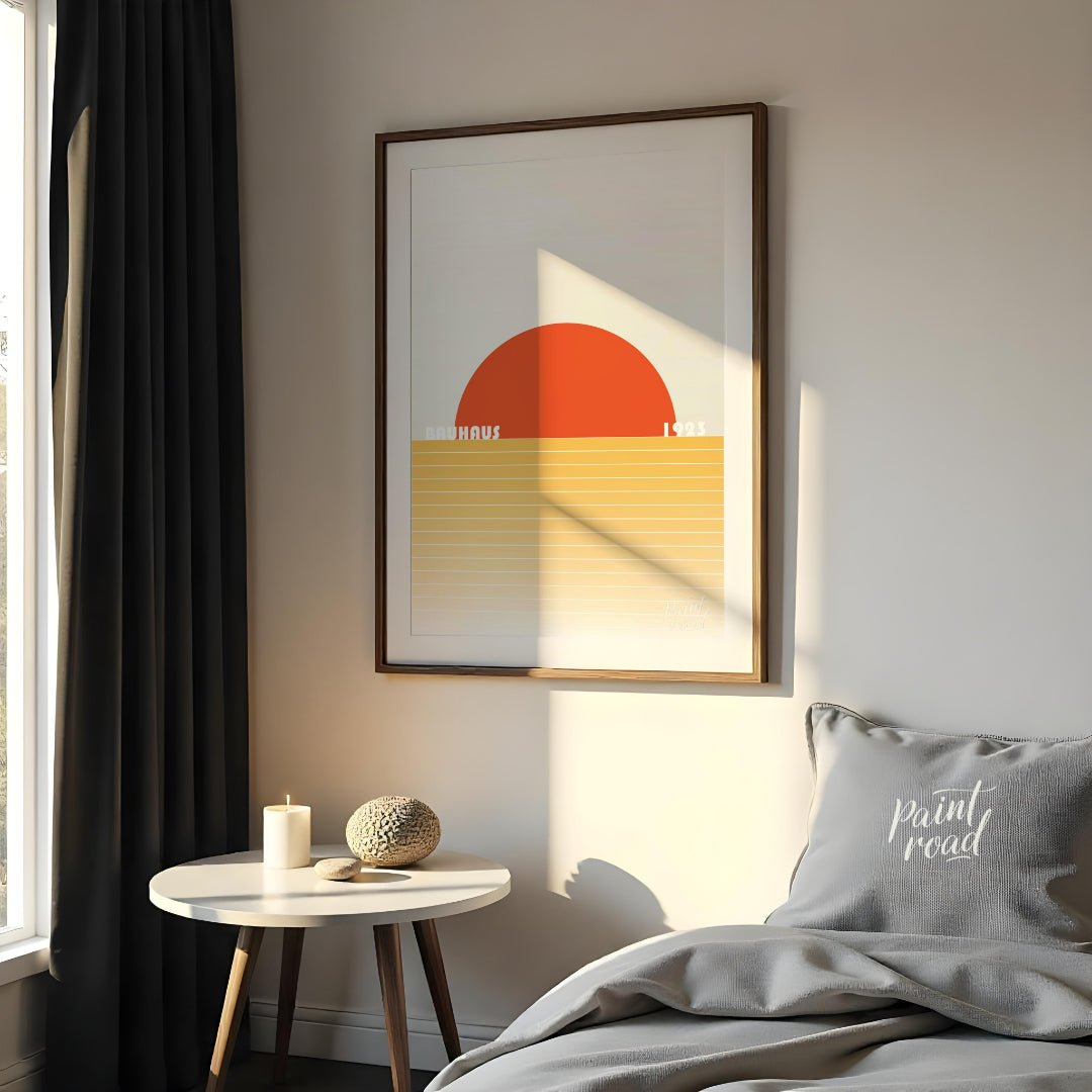 This striking Bauhaus poster from 1923 captures the essence of a minimalist landscape with a bold, … for bedroom