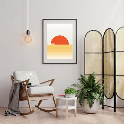 This striking Bauhaus poster from 1923 captures the essence of a minimalist landscape with a bold, … for living room