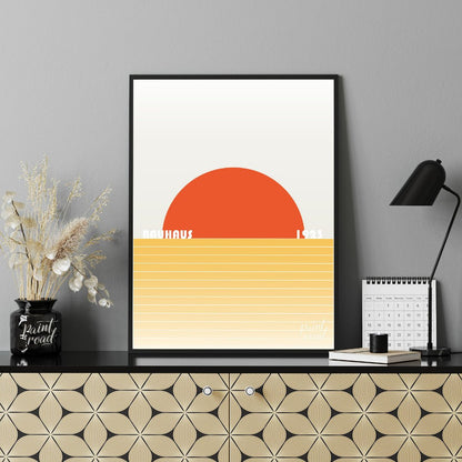 This striking Bauhaus poster from 1923 captures the essence of a minimalist landscape with a bold, … for office