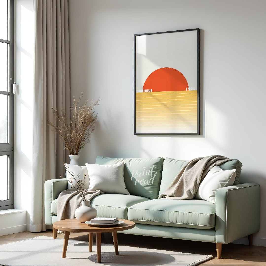 Bauhaus 1923 Sunset Horizon Painting available online at Paintroad showing 1923 apartment and art
