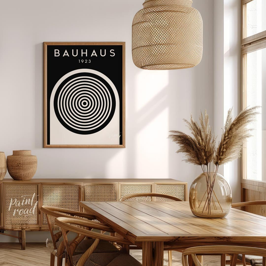 This compelling digital print, titled "Bauhaus 1923 Concentric Circle Op Art," is a masterful fusio… for dining room