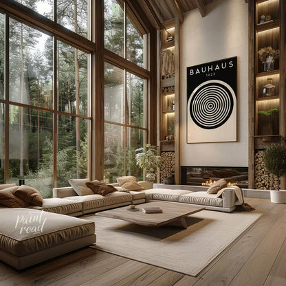 This compelling digital print, titled "Bauhaus 1923 Concentric Circle Op Art," is a masterful fusio… for living room