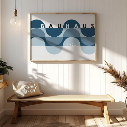 This serene Bauhaus-inspired poster presents a serene and elegant composition featuring overlapping… for entryway