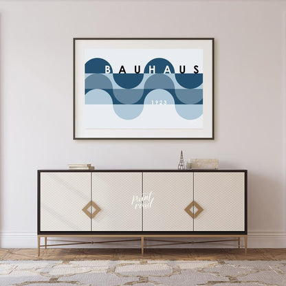 This serene Bauhaus-inspired poster presents a serene and elegant composition featuring overlapping… for living room