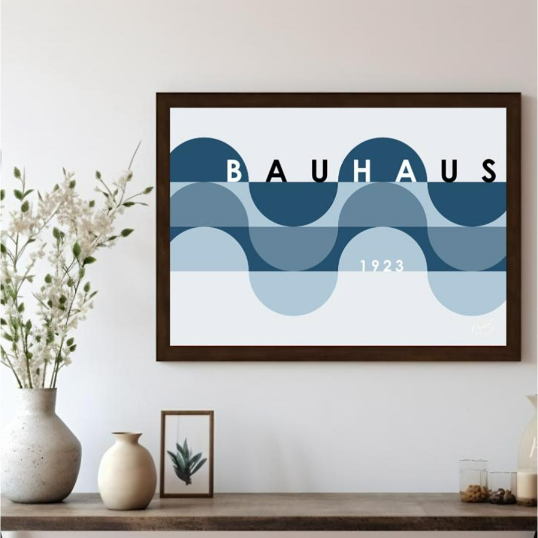 This serene Bauhaus-inspired poster presents a serene and elegant composition featuring overlapping… for living room
