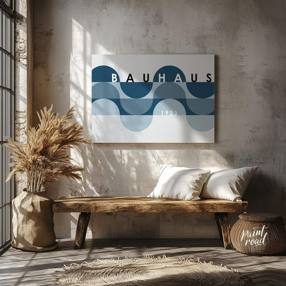 This serene Bauhaus-inspired poster presents a serene and elegant composition featuring overlapping… for living room