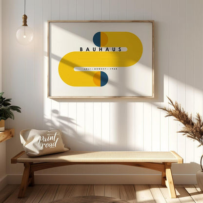 This compelling Bauhaus-inspired poster features a striking and symmetrical design centered around … for entryway