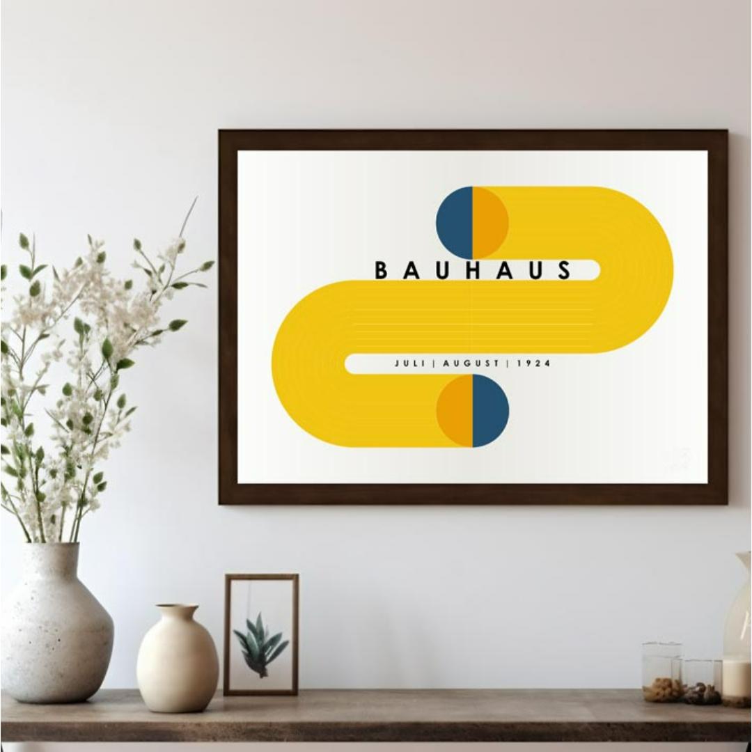 This compelling Bauhaus-inspired poster features a striking and symmetrical design centered around … for living room