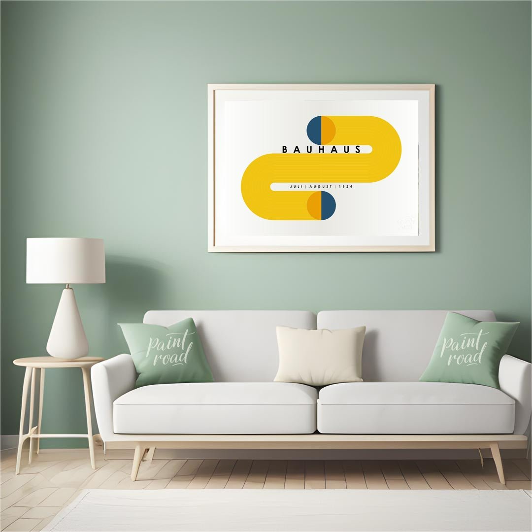 This compelling Bauhaus-inspired poster features a striking and symmetrical design centered around … for living room