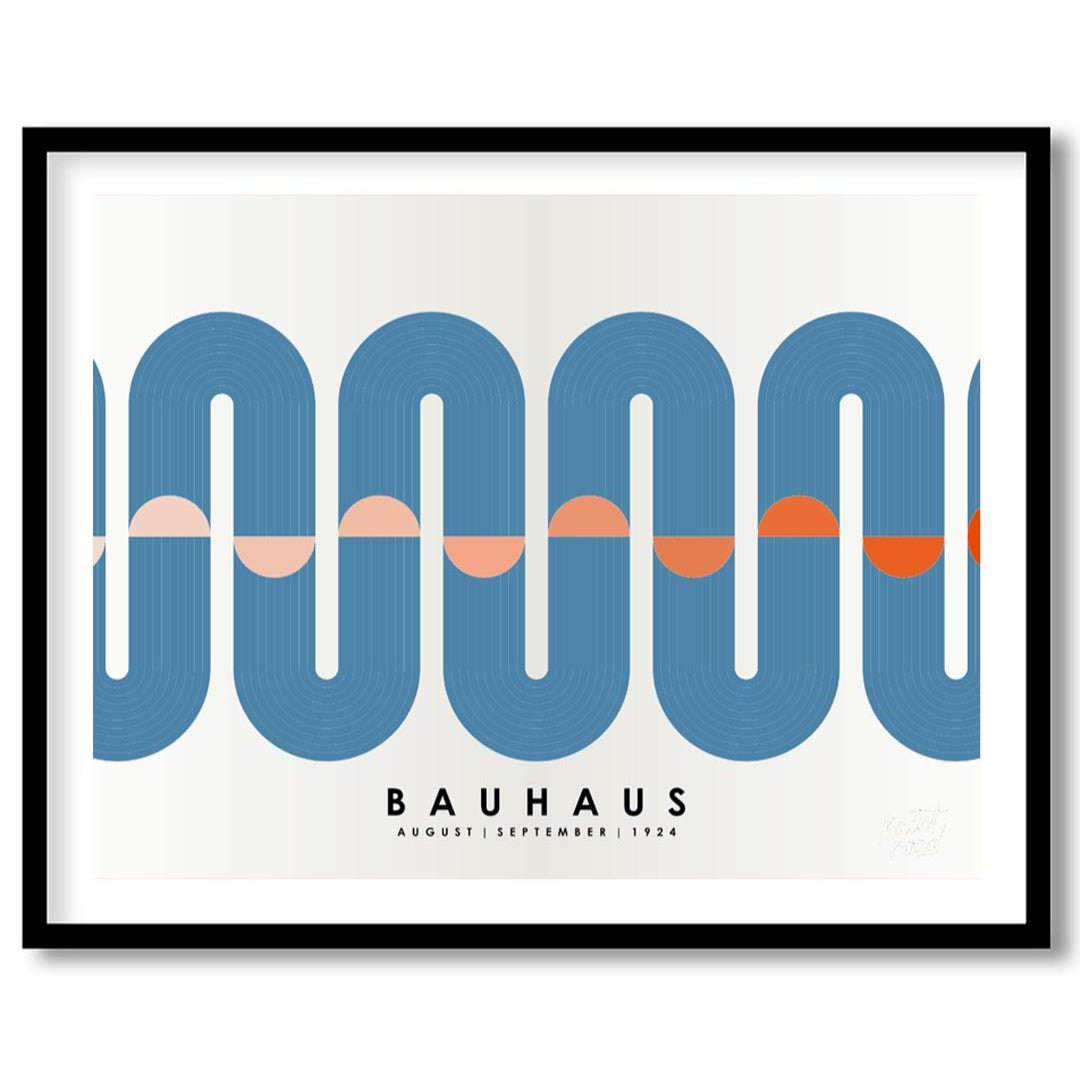 This elegant Bauhaus-inspired poster features a prominent, continuous wavy band rendered in a sooth… for home