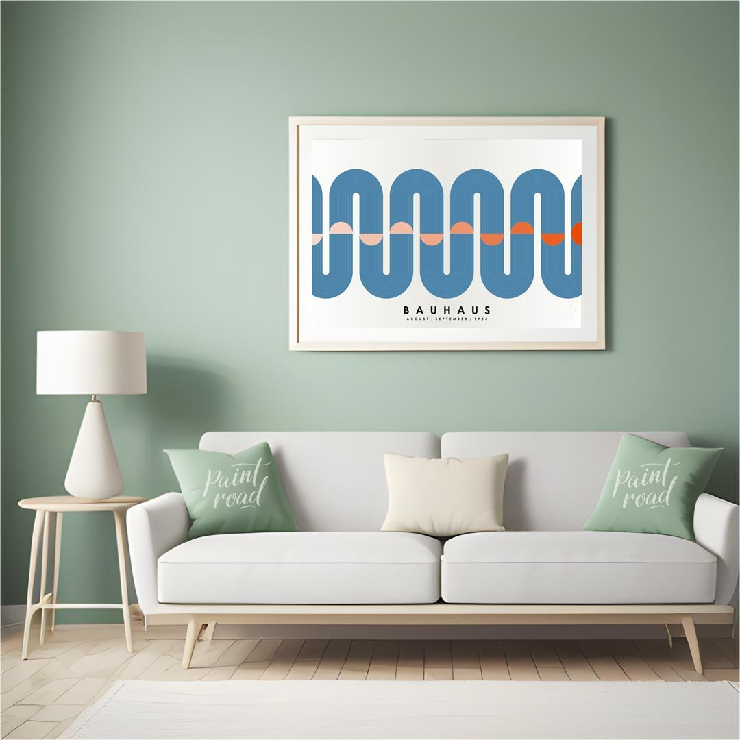 This elegant Bauhaus-inspired poster features a prominent, continuous wavy band rendered in a sooth… for living room