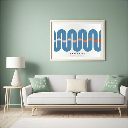 This elegant Bauhaus-inspired poster features a prominent, continuous wavy band rendered in a sooth… for living room