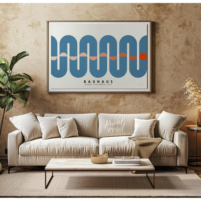 This elegant Bauhaus-inspired poster features a prominent, continuous wavy band rendered in a sooth… for living room