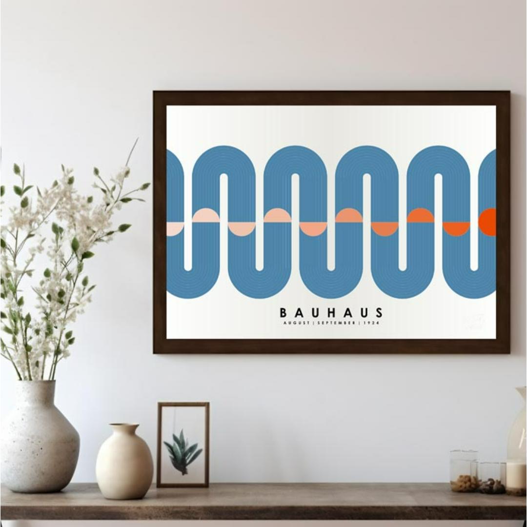 This elegant Bauhaus-inspired poster features a prominent, continuous wavy band rendered in a sooth… for living room