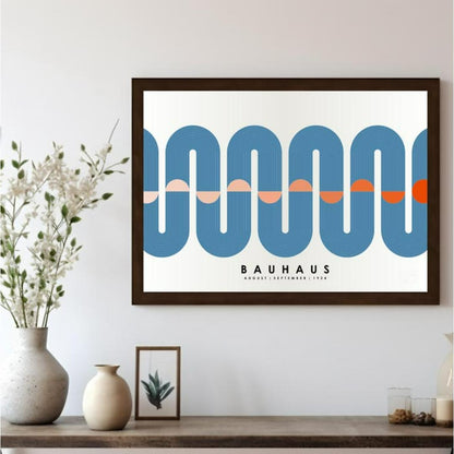 This elegant Bauhaus-inspired poster features a prominent, continuous wavy band rendered in a sooth… for living room