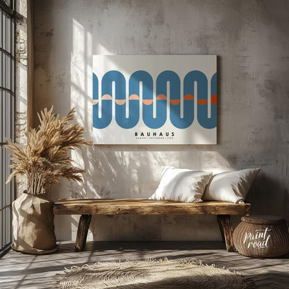 This elegant Bauhaus-inspired poster features a prominent, continuous wavy band rendered in a sooth… for living room