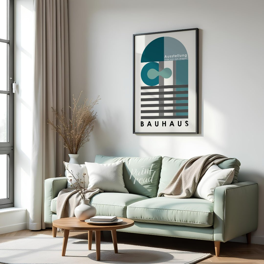 This Bauhaus exhibition poster from June, July, August 1928, presents a sophisticated composition o… for living room