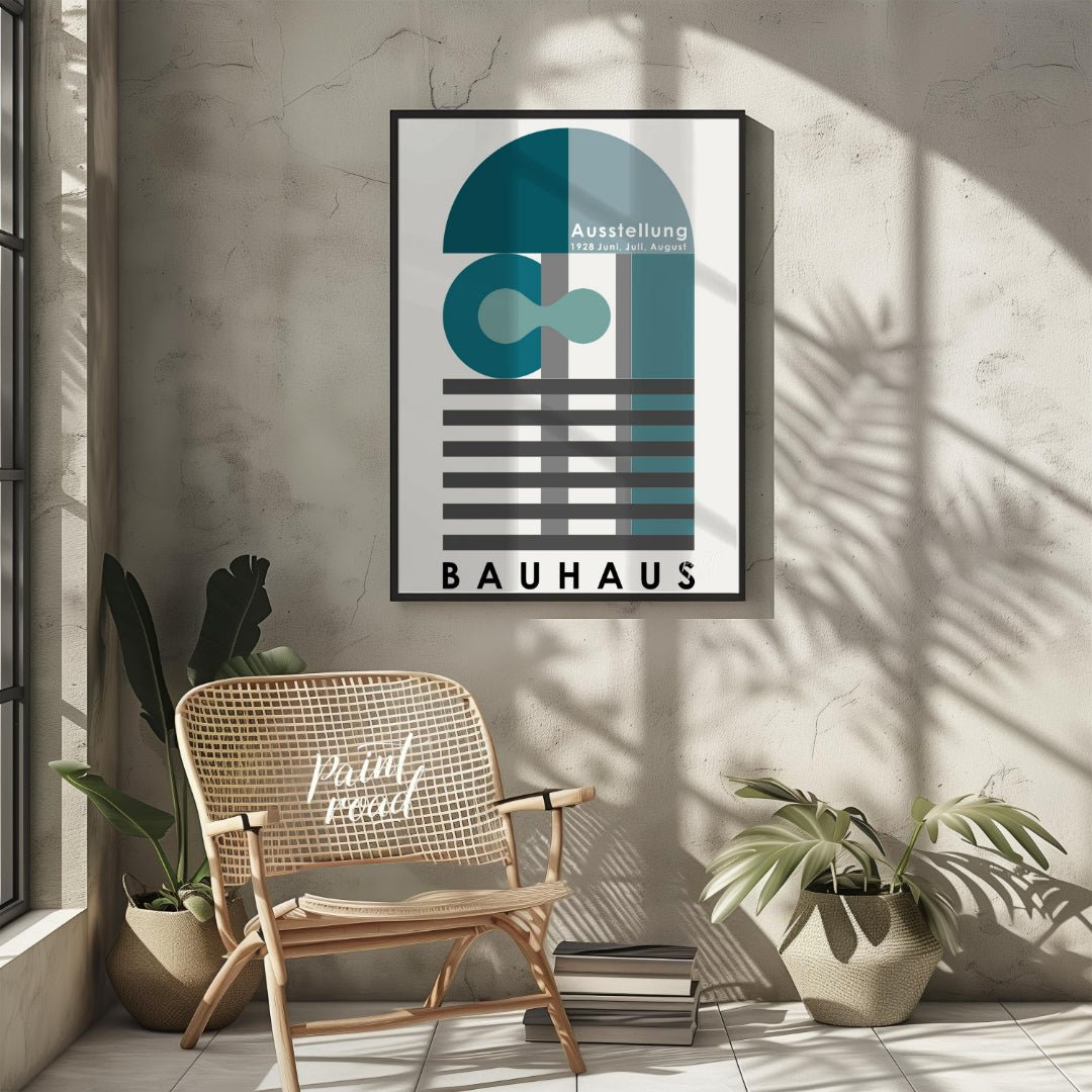 This Bauhaus exhibition poster from June, July, August 1928, presents a sophisticated composition o… for living room