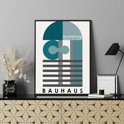 This Bauhaus exhibition poster from June, July, August 1928, presents a sophisticated composition o… for office
