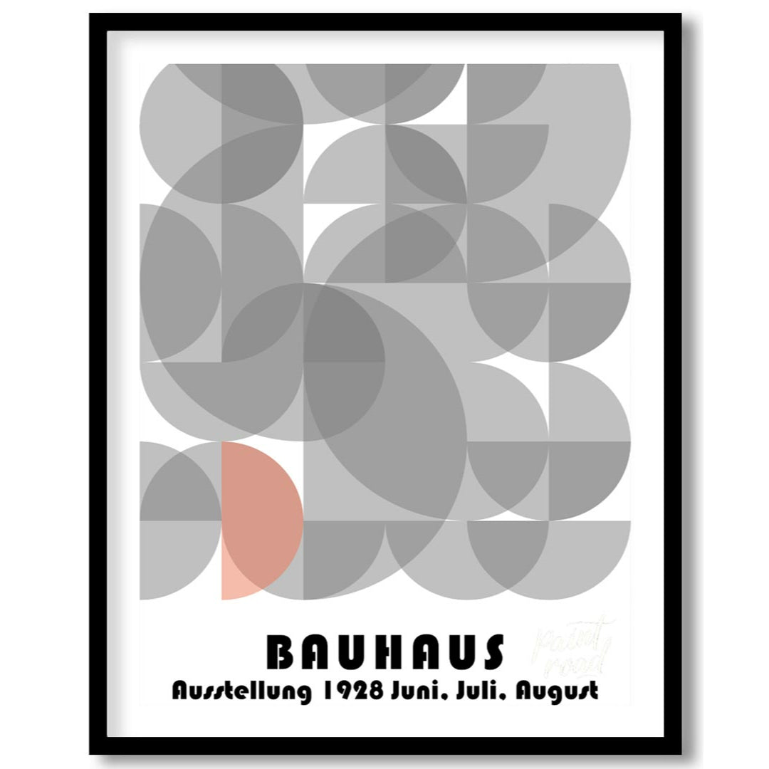 This abstract Bauhaus poster is a vibrant display of interconnected semi-circles and quarter-circle… for area