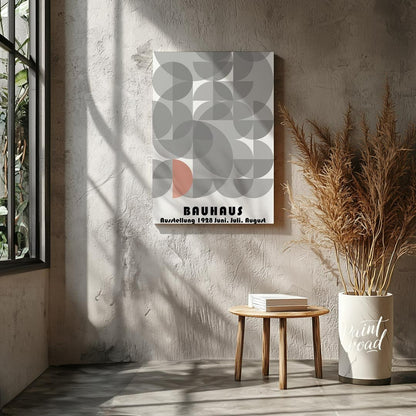 This abstract Bauhaus poster is a vibrant display of interconnected semi-circles and quarter-circle… for living room