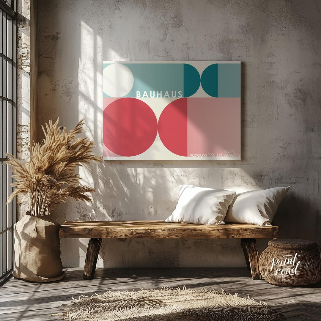 This harmonious Bauhaus-inspired poster showcases a balanced composition of large circular and semi… for entryway