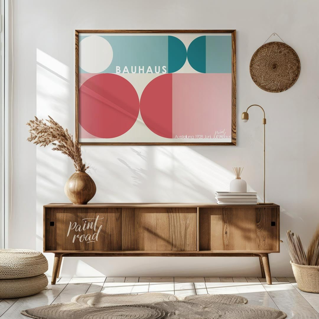 This harmonious Bauhaus-inspired poster showcases a balanced composition of large circular and semi… for living room