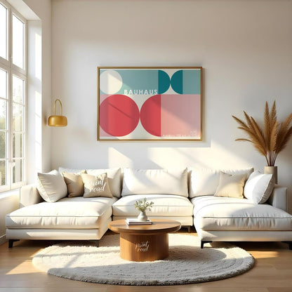 This harmonious Bauhaus-inspired poster showcases a balanced composition of large circular and semi… for living room