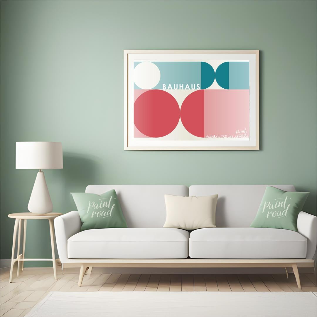 This harmonious Bauhaus-inspired poster showcases a balanced composition of large circular and semi… for living room