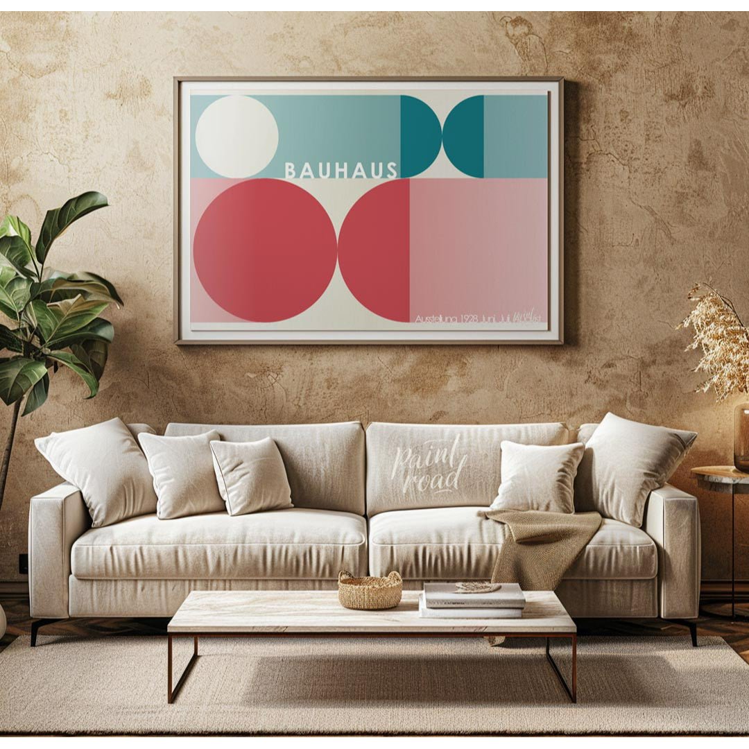 This harmonious Bauhaus-inspired poster showcases a balanced composition of large circular and semi… for living room