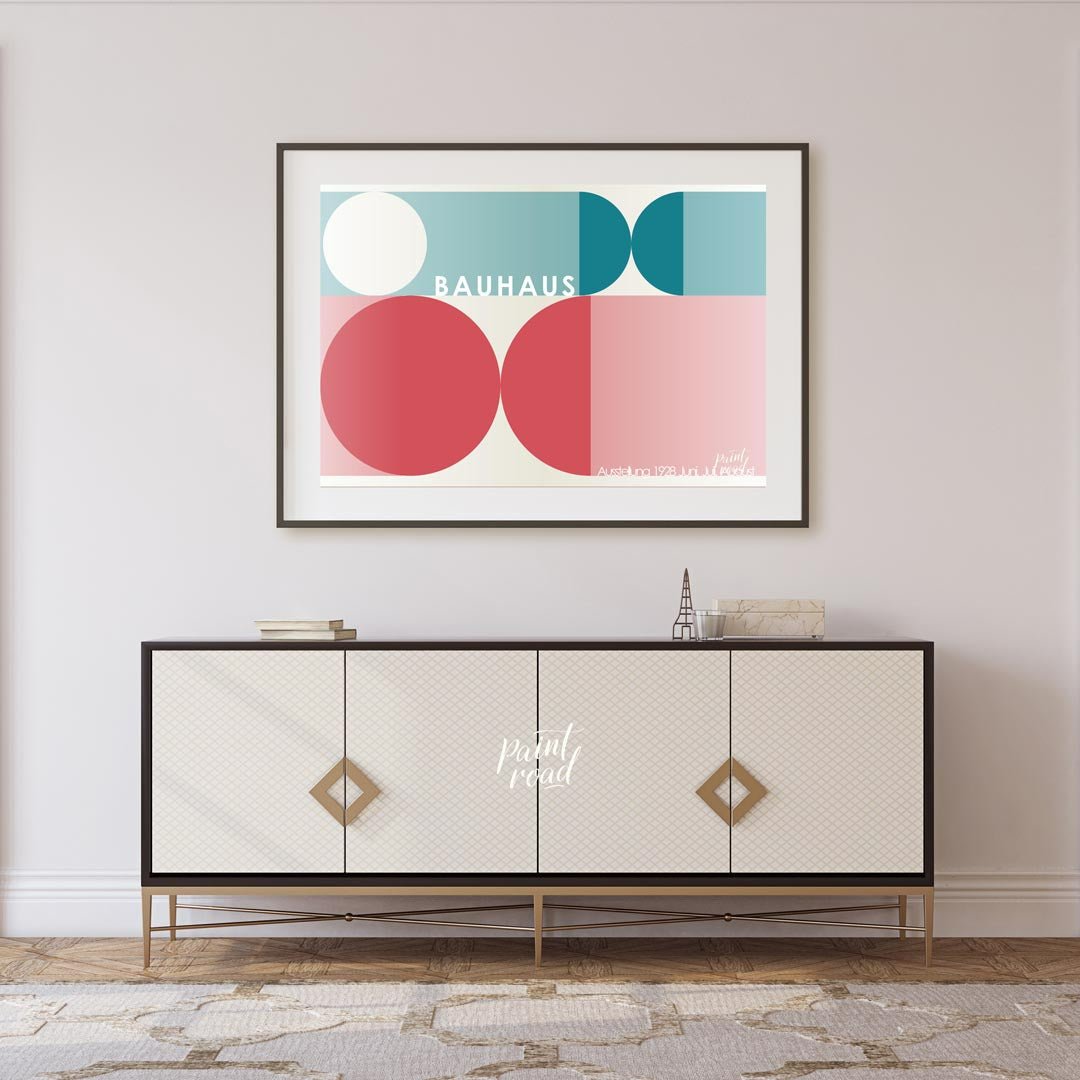 This harmonious Bauhaus-inspired poster showcases a balanced composition of large circular and semi… for living room