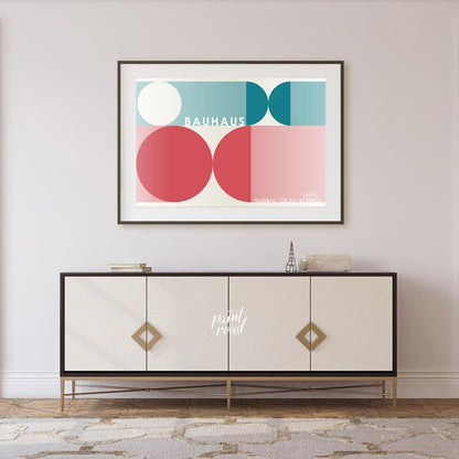 This harmonious Bauhaus-inspired poster showcases a balanced composition of large circular and semi… for living room