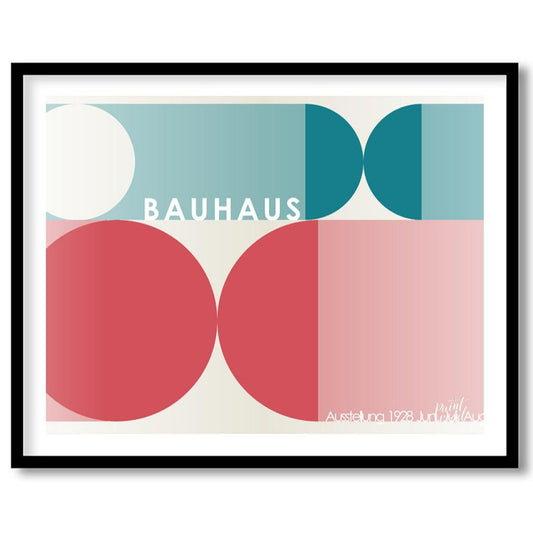 This harmonious Bauhaus-inspired poster showcases a balanced composition of large circular and semi… for room