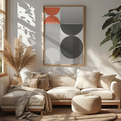 This poster, evocative of a Bauhaus exhibition in 1928, showcases a dynamic interplay of large circ… for living room