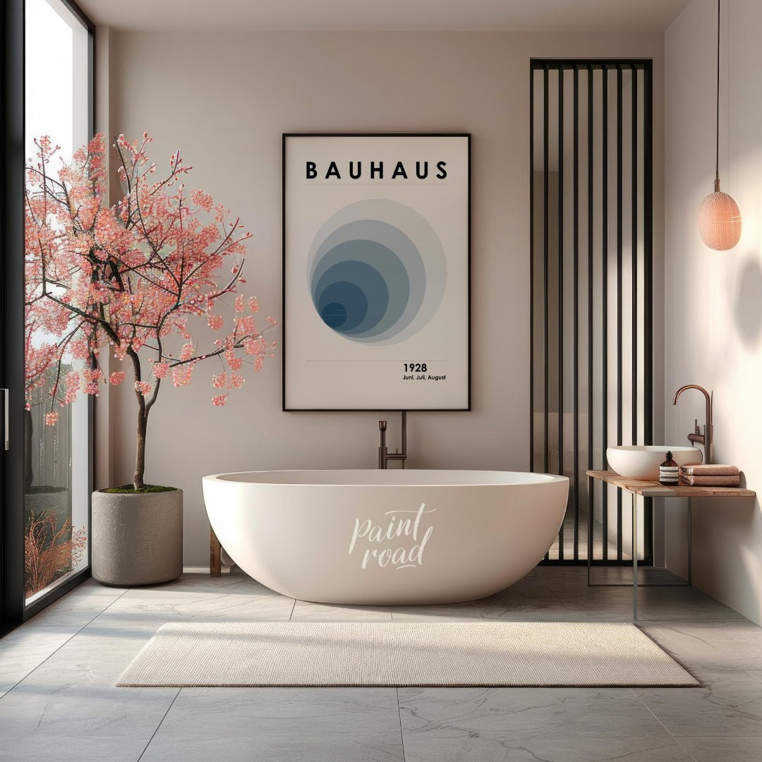 This captivating digital poster, titled "Bauhaus 1928 Fading Circles Poster," embodies the experime… for bathroom
