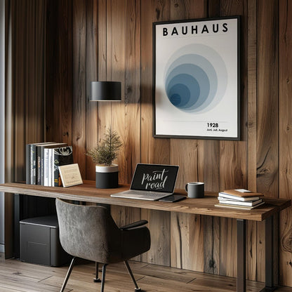 This captivating digital poster, titled "Bauhaus 1928 Fading Circles Poster," embodies the experime… for office