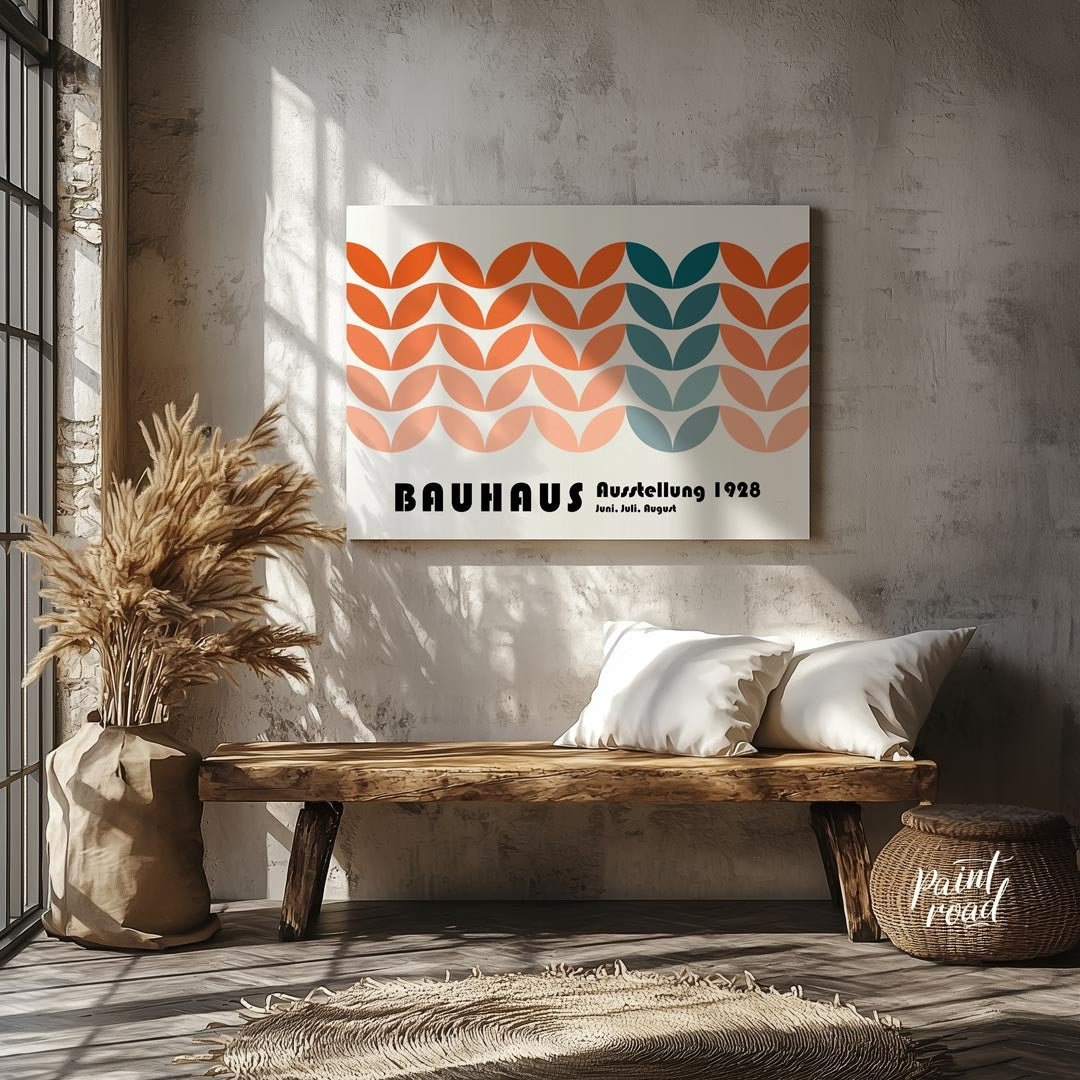 This vibrant Bauhaus-inspired poster showcases a captivating pattern composed of interlocking, leaf… for entryway