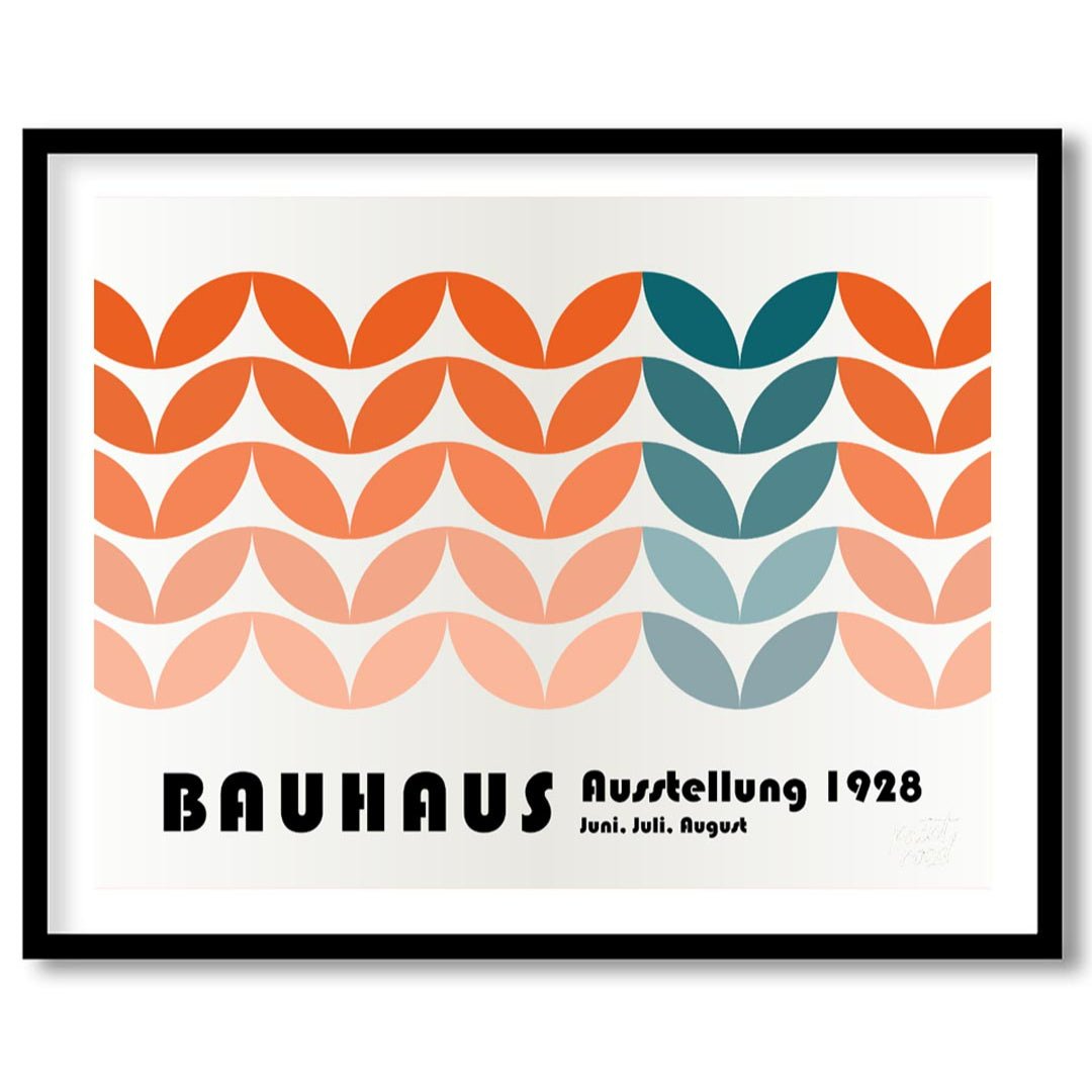 This vibrant Bauhaus-inspired poster showcases a captivating pattern composed of interlocking, leaf… for house