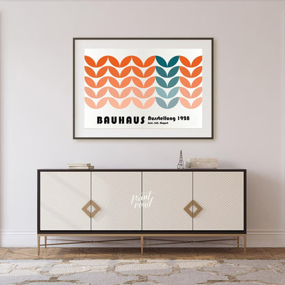This vibrant Bauhaus-inspired poster showcases a captivating pattern composed of interlocking, leaf… for living room