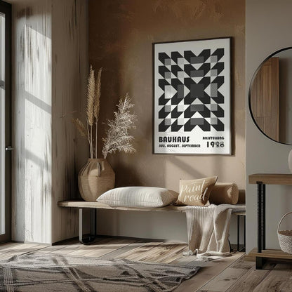 This captivating Bauhaus poster from 1928 features an intricate geometric pattern of squares and di… for entryway