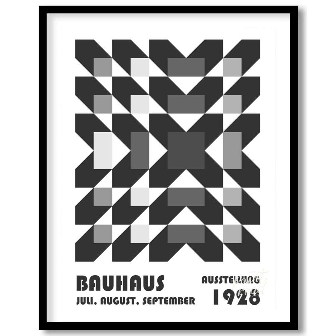 This captivating Bauhaus poster from 1928 features an intricate geometric pattern of squares and di… for home