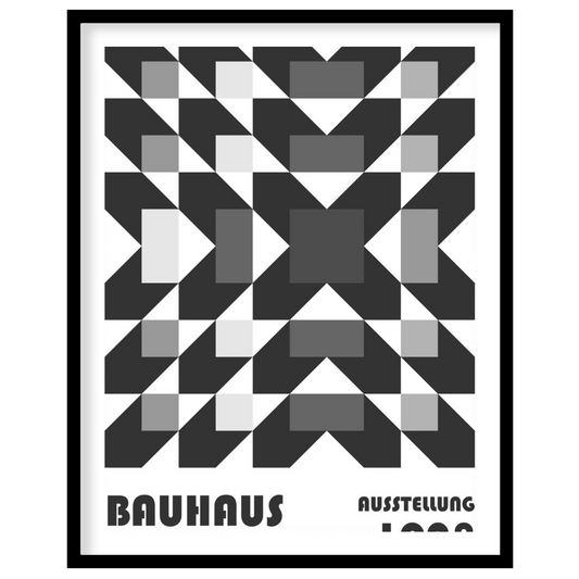 This captivating Bauhaus poster from 1928 features an intricate geometric pattern of squares and di… for home