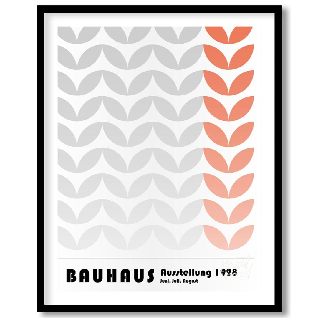 This Bauhaus-inspired poster features a rhythmic pattern of stylized leaf-like or chevron shapes, p… for room