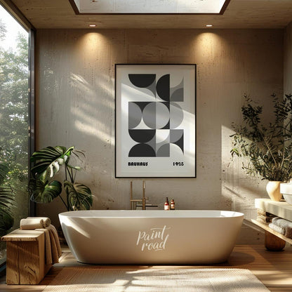 This compelling Bauhaus poster from 1928 presents a harmonious arrangement of circular and semi-cir… for bathroom