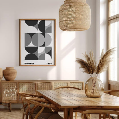 This compelling Bauhaus poster from 1928 presents a harmonious arrangement of circular and semi-cir… for dining room