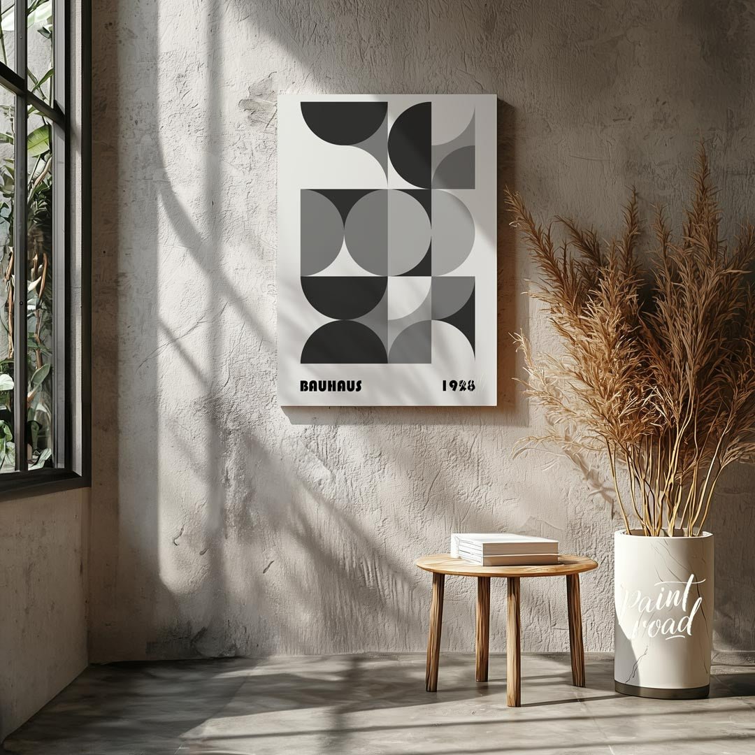 This compelling Bauhaus poster from 1928 presents a harmonious arrangement of circular and semi-cir… for living room