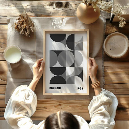 This compelling Bauhaus poster from 1928 presents a harmonious arrangement of circular and semi-cir… for other